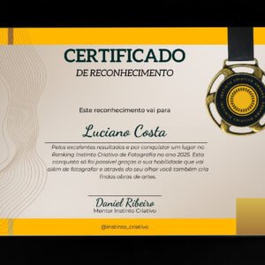 Quadro + Medalha para fotógrafos do ranking anual Instinto Criativo do top 11 em diante no ano 2025